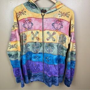 Rising International Y2K Striped Full Zip Jacket XXL Women's Vintage Hippie Boho